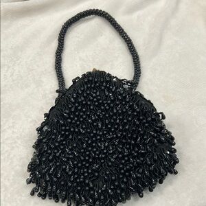 Vintage Black Beaded Clutch JEM Handmade in Hong Kong